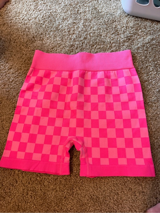 Pants - Girls' Pink Checkerboard Stretch Bike Shorts